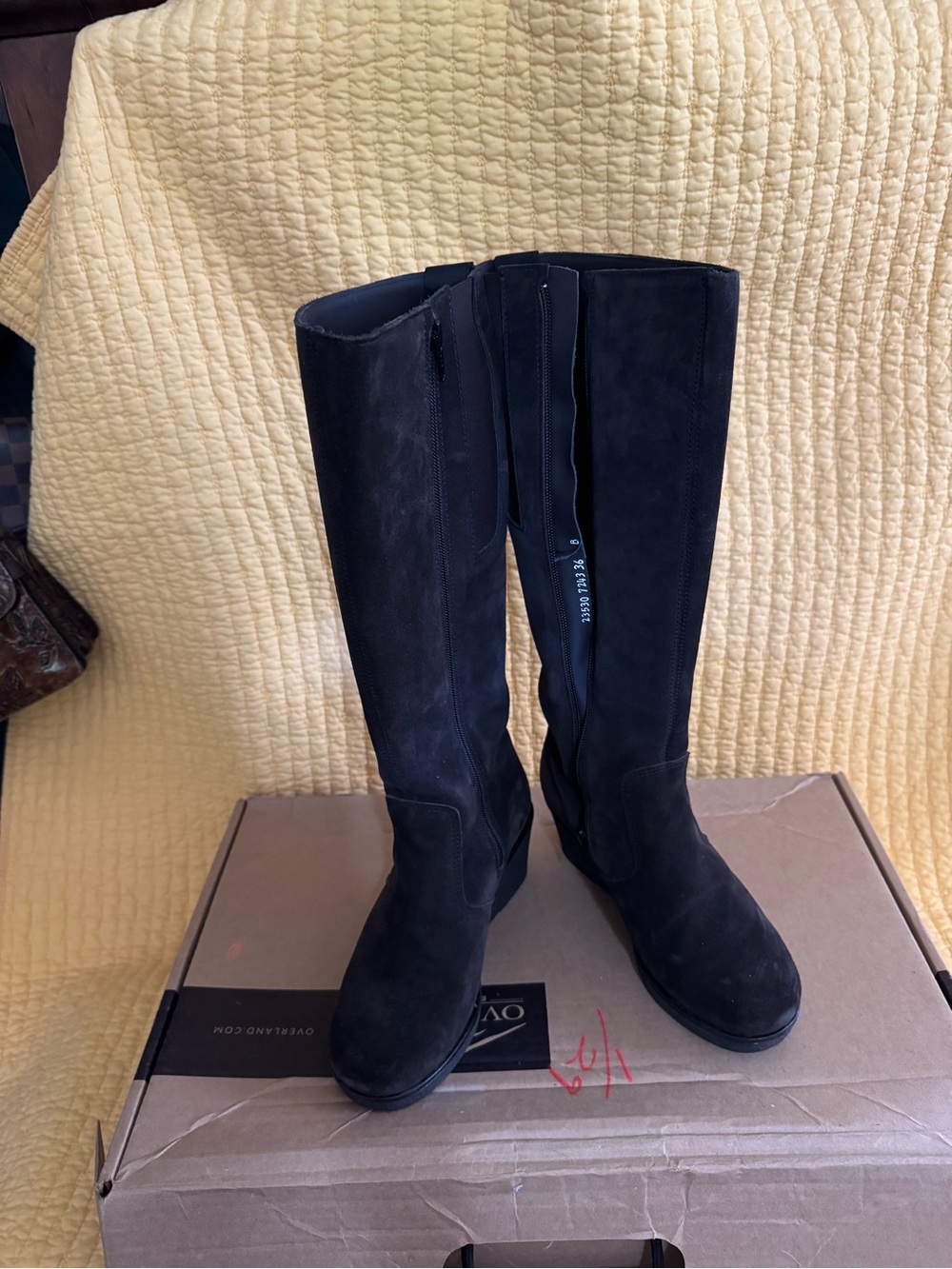 Brown Suede Wedge — Zip up comfortable tall boots